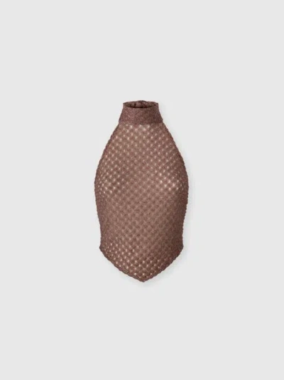 Missoni Scarf Top In Lamé Viscose With Spiderweb Motif In Brown