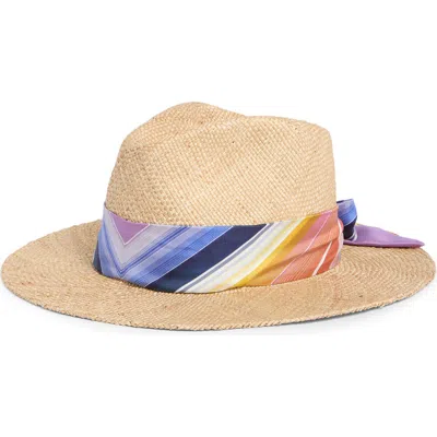 Missoni Scarf Trimmed Straw Sunhat In Brown