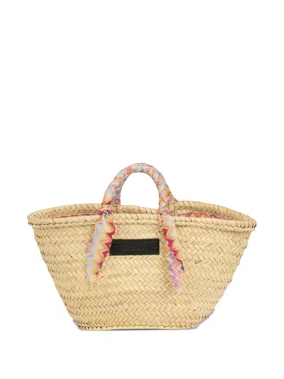 Missoni Kids' Scarf-embellished Tote Bag In Neutral