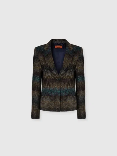 Missoni Schmal Geschnittener Blazer Aus Lamé-viskose Mit Schlangenmotiv In Blue