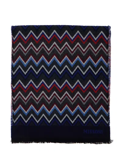 MISSONI MULTICOLOR SCARF WITH ZIGZAG MOTIF AND FRINGED HEM IN WOOL MAN