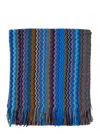 Missoni Zigzag-pattern Fringed Scarf In Blue