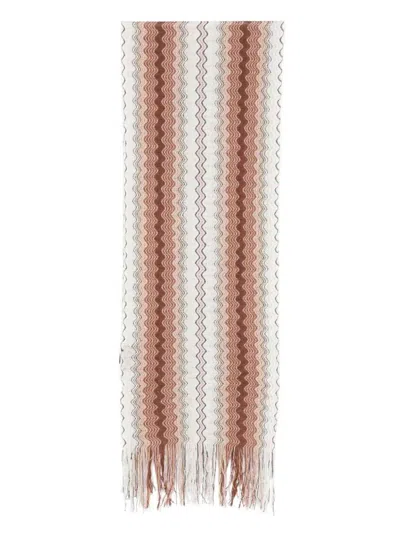 Missoni Zig-zag Viscose Blend Fringed Scarf In Brown