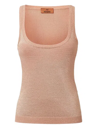 Missoni Scoop-neck Metallic-knit Top In Pink