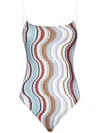 Missoni Light Blue One Piece With Vibrant Wave Pattern In Multi