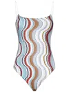 Missoni Light Blue One Piece With Vibrant Wave Pattern In Multi