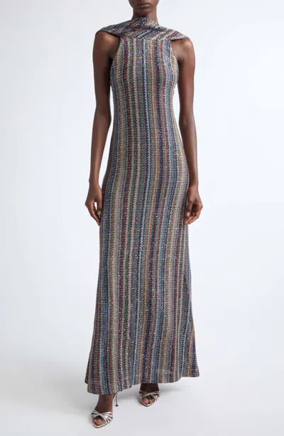 Missoni Sequin Cowl Neck Knit Maxi Dress In Multi