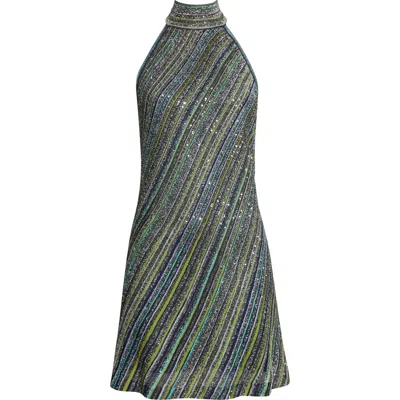 Missoni Striped Halter Backless Party Mini Dress In Transparent