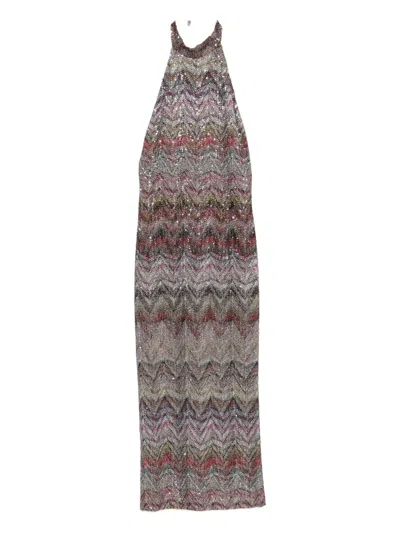 Missoni Sequin-embellished Halterneck Midi Dress In Brown