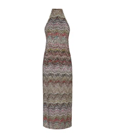 MISSONI SEQUIN-EMBELLISHED HALTERNECK MIDI DRESS