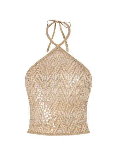 Missoni Sequin-embellished Halterneck Top In Brown