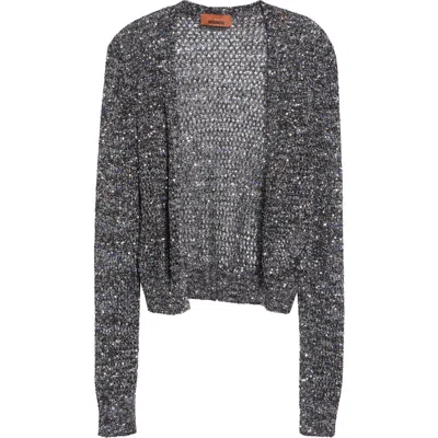Missoni Sequin Embellished Open Knit Cardigan In Gray