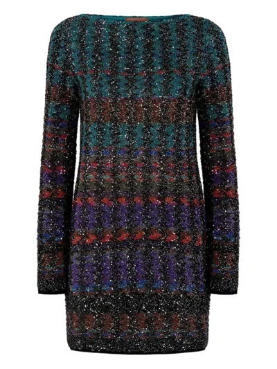 Missoni Sequin-embellished Patterned Mini Dress In Blue