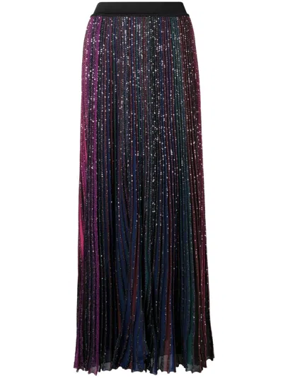 Missoni Sequin-embellished Pleated Striped Skirt In Black