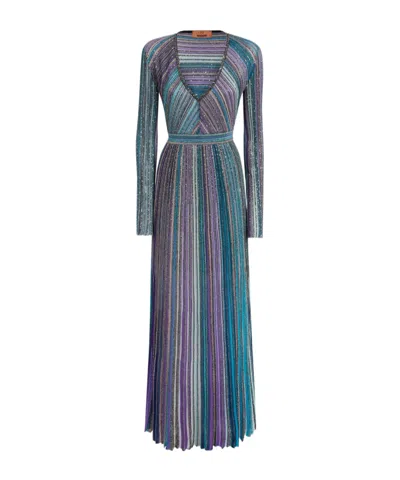 MISSONI MISSONI LAME PLEATED KNIT LONG DRESS