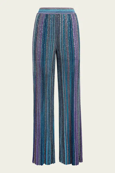 Missoni Sequin-embellished Ribbed Palazzo Pants In Multi In Blue