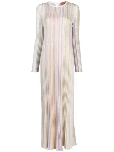 Missoni Sequin-embellished Pleated Maxi Dress In Purple