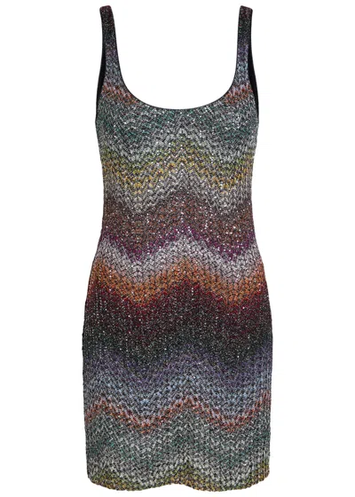 Missoni Sequin-embellished Zigzag Metallic-knit Mini Dress In Multi