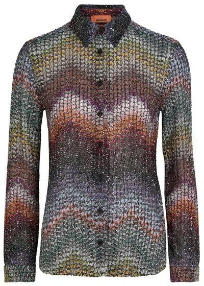 MISSONI MISSONI SEQUIN-EMBELLISHED ZIGZAG METALLIC-KNIT SHIRT