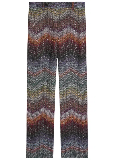 Missoni Sequin-embellished Zigzag Metallic-knit Trousers In Multi