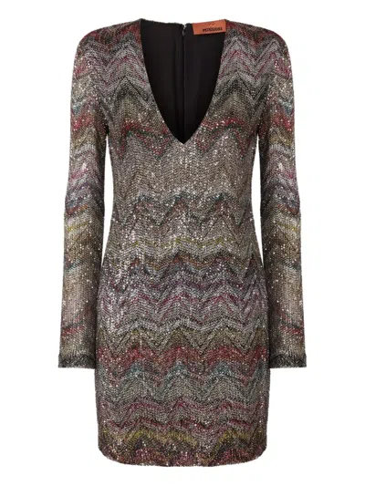 MISSONI SEQUIN-EMBELLISHMENT ZIGZAG-PATTERN MINI DRESS