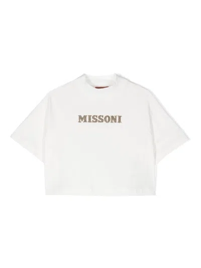 Missoni Kids' Sequin Logo-detail T-shirt In Cream
