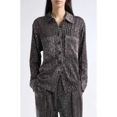 Missoni Sequin Long Sleeve Button Front Shirt In Gray