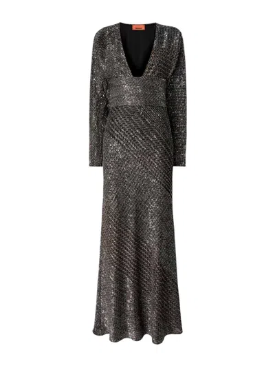 Missoni Sequinned V-neck Maxi Dress In Brown