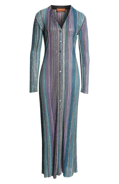 Missoni Sequinned Long Ribbed Cardigan In Multicolor