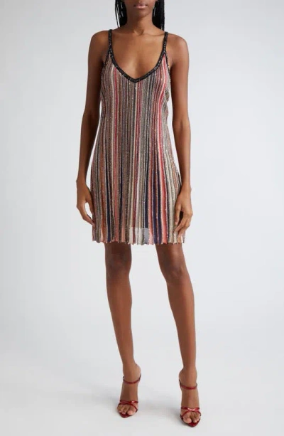 Missoni Sequin Metallic Stripe Slipdress In Multicolor Black Rust Beige