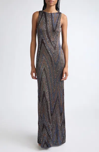 Missoni Sequin Metallic Zigzag Jacquard Maxi Dress In Blue