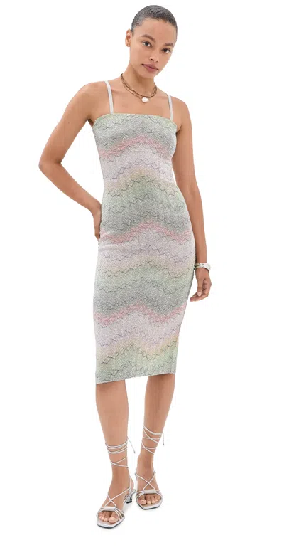 Missoni Sequin Midi Dress Multicolor Green/pink/orange In Silver