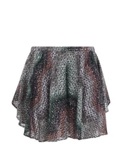 Missoni Caperdoni Mini Skirt Asymmetric Metallic Texture In Gray