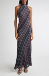 Missoni Womens Multi Orng Prpl Blk Striped Halterneck Knitted Maxi Dress In Multi