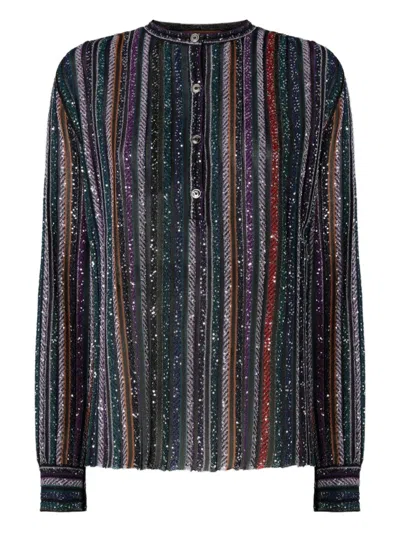 Missoni Sequin-striped Blouse In Black