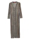Missoni Long Dress With V-neck And Herringbone Stripe Knit In Brown