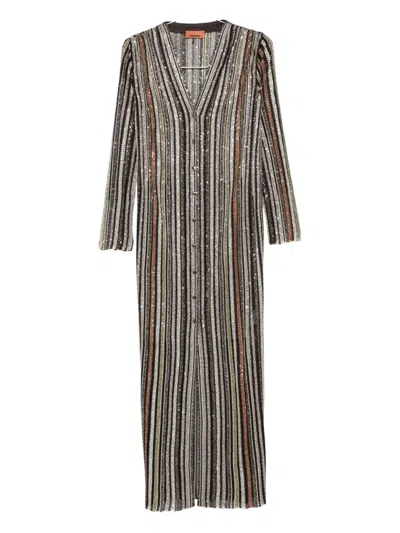 Missoni Sequin-striped Coat In Brown