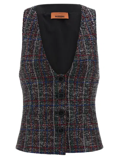 MISSONI SEQUIN TARTAN VEST GILET MULTICOLOR