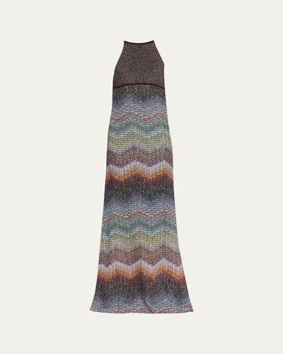 Missoni Sequin Wefted Loom Knit Halterneck Gown In Multi