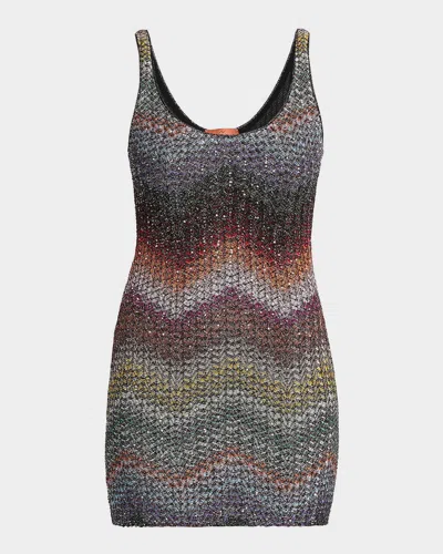 Missoni Sequin Wefted Loom Knit Mini Dress In Gray