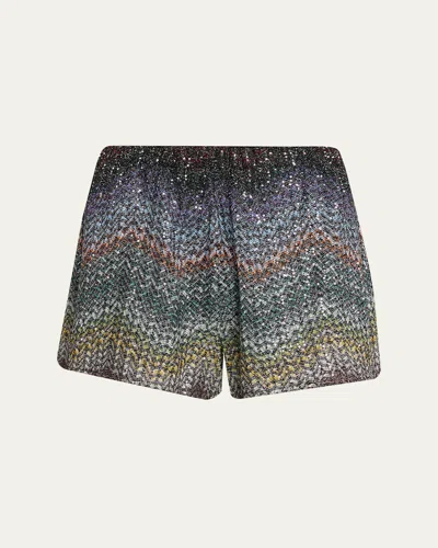 Missoni Sequin Wefted Loom Knit Pull-on Shorts In Multi