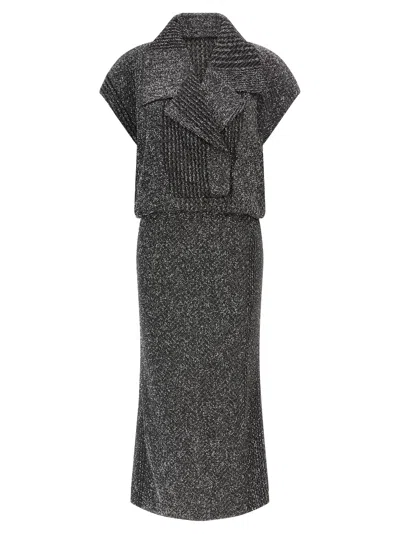 Missoni Metallic Zigzag-weave Dress In Gray