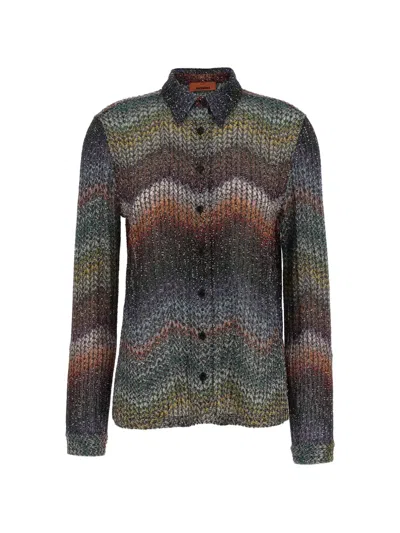 Missoni Sequin-embellished Zigzag Metallic-knit Shirt In Multi