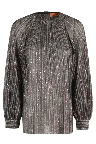 Missoni Sequined Brown Sweater With Voluminous Sleeves In Black