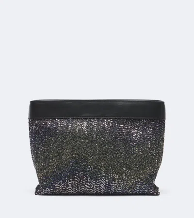 Missoni Sequined Leather-trimmed Clutch In Blue