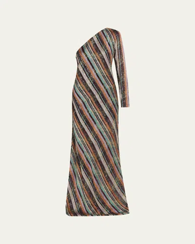 Missoni Sequined Long One-shoulder Dress In Gray