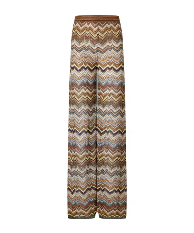 Missoni Sequined Metallic Crochet-knit Wide-leg Pants In Brown