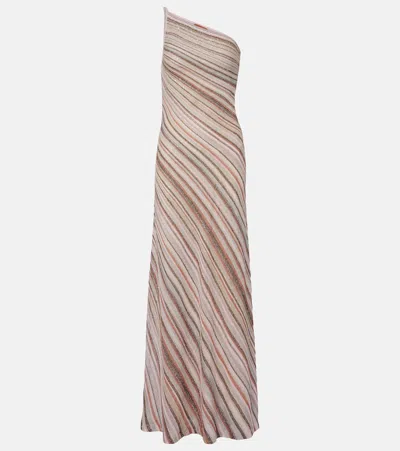 Missoni Sequined One-shoulder Lamé Maxi Dress In Brown