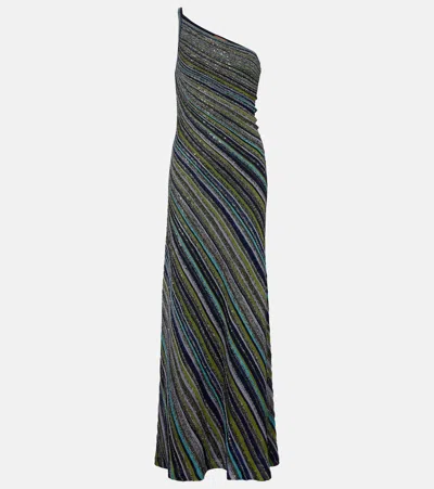 Missoni Sequined One-shoulder Lamé Maxi Dress In Green