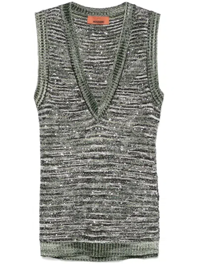 Missoni Sequined Slub-knit Tank Top In Black